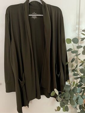 Cuddl Duds Olive Open-Front Draped Cardigan